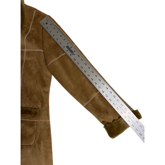 Fitz-Wright faux suede tan trench coat Woman XL Vintage Boho Indie Glam Vegan - Picture 4 of 8